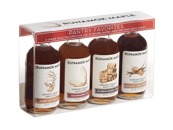 Runamok Organic Vermont Maple Syrup Pantry Favorites Pairing Collection 2 oz (4 count) 60mL Traditional Barrel-aged and Infused Organic Maple Syrup Varieties