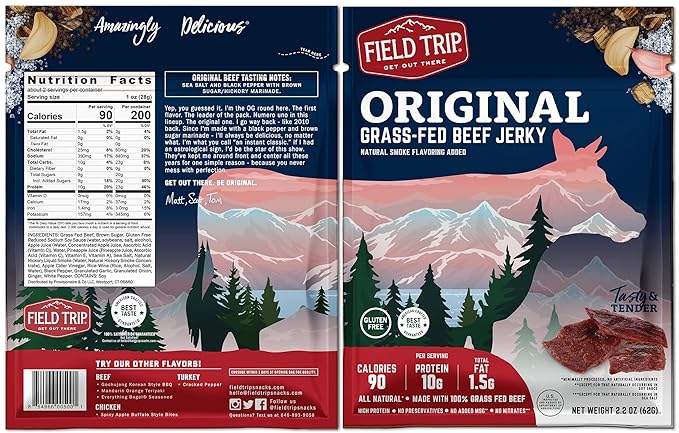 Field Trip Turkey Chicken and Beef Jerky Variety Pack Healthy Gluten Free Snacks All Natural Paleo-Friendly Meat Snacks with No Nitrates Low Carb High Protein Snacks 2.2 Ounce Bag 7 Pack