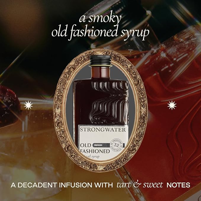 Strongwater Smoked Old Fashioned Craft Cocktail Mixer - Makes 32 Cocktails - Handcrafted Old Fashioned Syrup with Lapsang Souchong Tea Sugar Citrus &amp Cherry