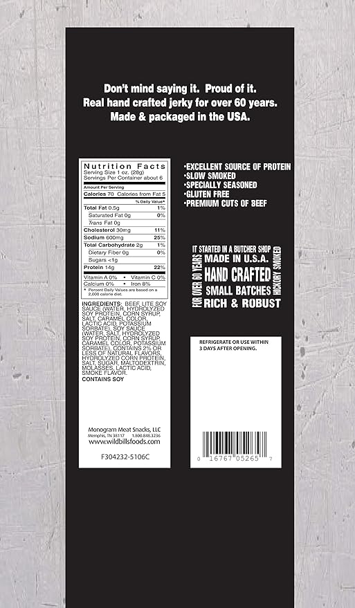 Wild Bill's 6.5oz Hickory Smoked Beef Jerky Pack (re-sealable)