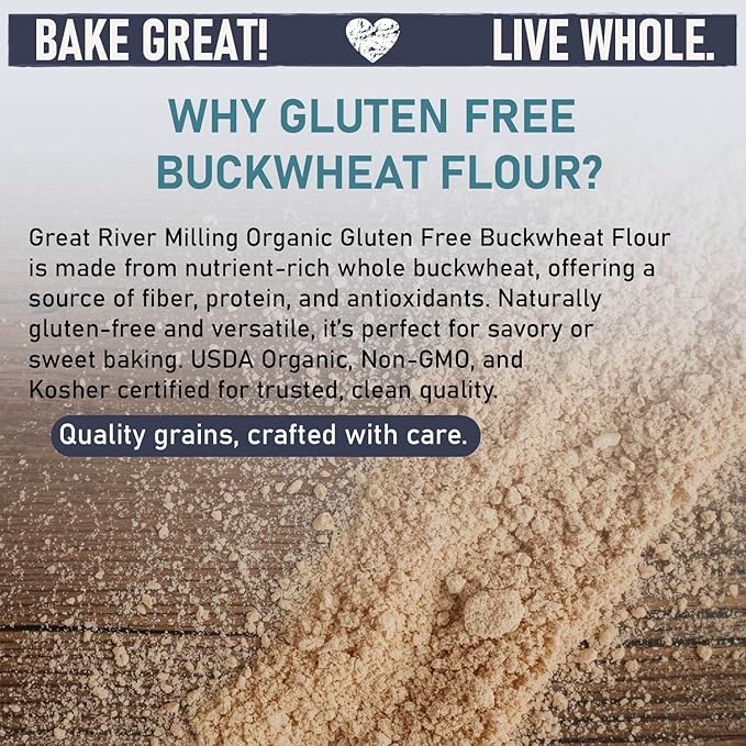 Great River Milling Organic Buckwheat Flour | Gluten Free Flour Alternative | USDA Organic Non-GMO Kosher | Ideal for Crepes Pancakes Waffles Baking &amp More | 5 Lb