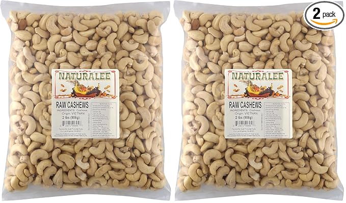 Naturalee Cashews 2 lbs - Raw Unsalted - Natural Heart Healthy Snack (Pack of 2)