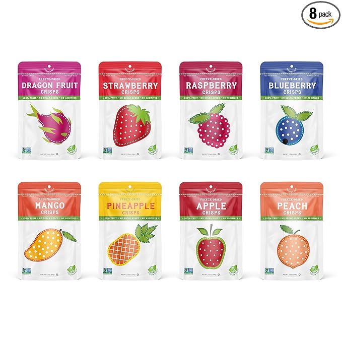 Nature’s Turn Freeze-Dried Fruit Crisps –Healthy Gluten-FreeCrispy &amp DeliciousPlant-Based Snack Ideal for Cereal Smoothies School Lunches &amp On-the-Go Superfruit Variety Bags of 8(1.2 o