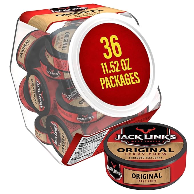 Jack Link's Original Beef Jerky Chew - (36 Pack) 0.32 oz Tins - Ready to Eat Protein Snacks - 4g Protein per Serving - Made with 100% Real Beef