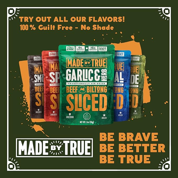 Made by True Beef Sliced Bites Spicy Variety (2 oz Pack of 3) - All Natural Zero-Sugar True Jerky Biltong - High Protein Keto Paleo &amp Whole30 Diet - Sugar-Free Gluten-Free Carb-Free