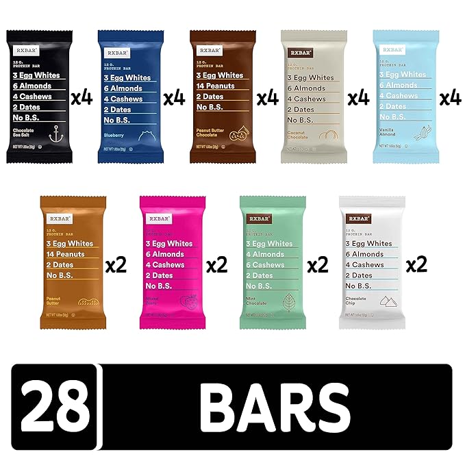 RXBAR Protein Bars 12g Protein Gluten Free Snacks Variety Pack (28 Bars)