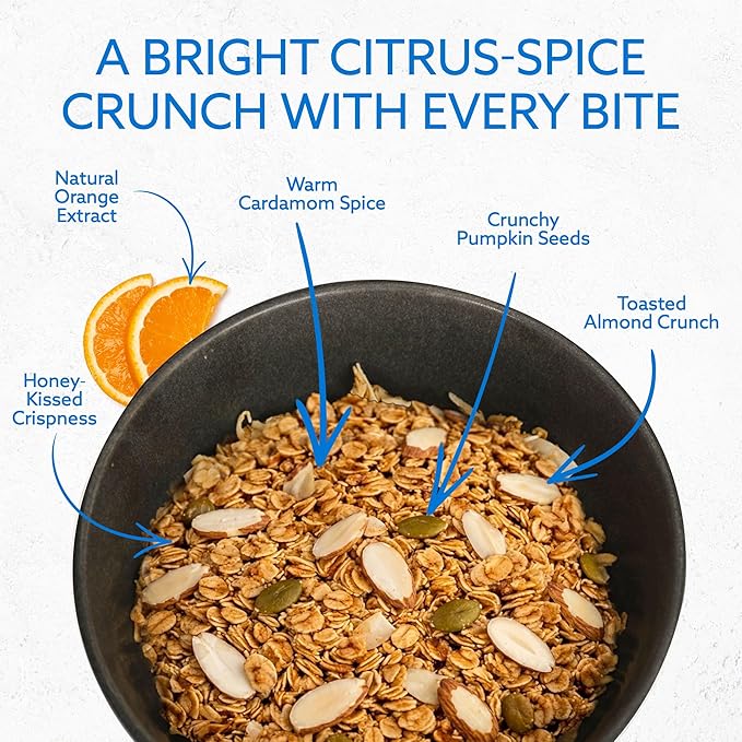 Greek Goddess Gourmet Cardamom Citrus Granola with Almonds Pumpkin Seeds Wildflower Honey Orange Extract 100% Whole Grain Oats &amp Olive Oil – Healthy Gluten Free Granola 10oz (3-Pack)