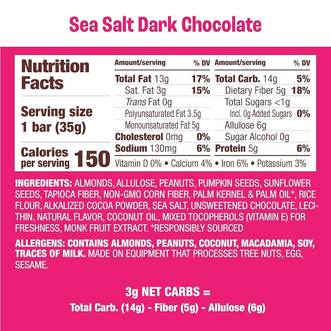 Munk Pack Nut &amp Seed Bars Sea Salt Dark Chocolate Prebiotic Probiotic GLP-1 Snack Gut Friendly 5g Fiber 5g Plant Protein Gluten Free Keto No Sugar Alcohols 3g Net Carb 12 Count