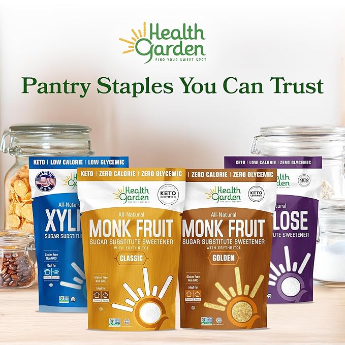 Health Garden Monk Fruit Sweetener Golden 2.5lbs Bag – 1:1 Monk Fruit Sugar Substitute with Erythritol – Zero Calorie Monkfruit Sweetener Pure – Ideal for Baking Keto Friendly Non-GMO Kosher