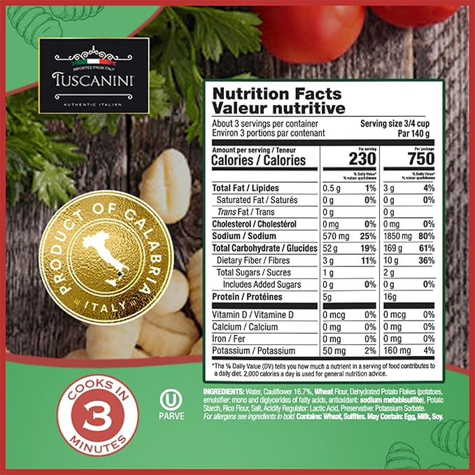 Tuscanini Cauliflower Gnocchi 16oz (6 Pack) | Imported From Italy Low Fat Ready in Minutes!
