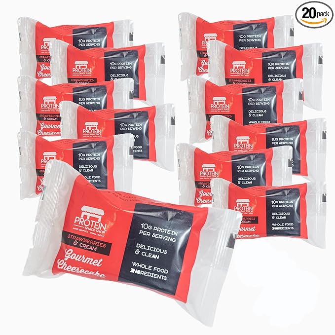 Low Carb Protein Cheesecake Bars | High Protein Gluten-Free Clean Ingredients Snack Bars (20 Strawberry)
