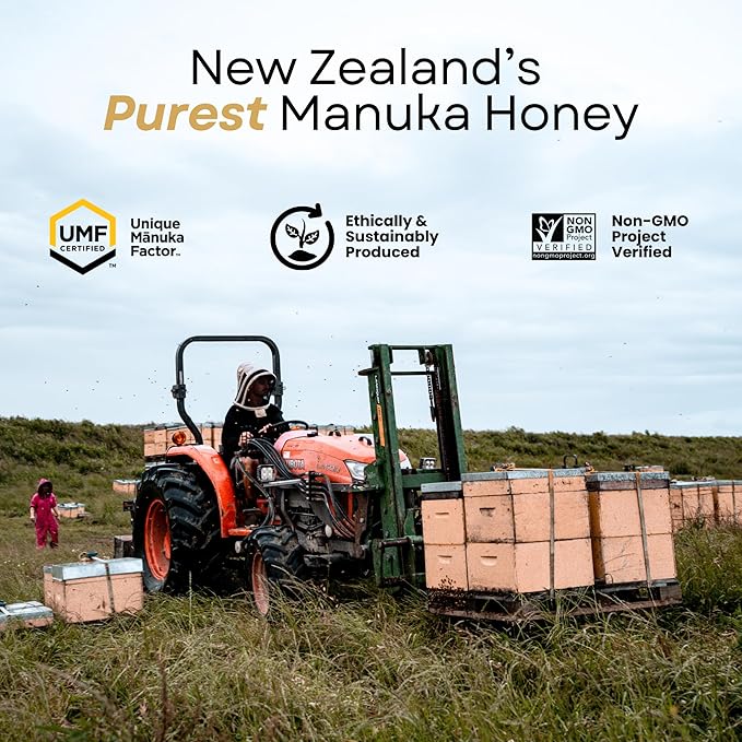 Manuka Hunters Raw New Zealand Honey Gift Set 4-Pack Honey Sampler with UMF 5+10+15+20+ (125g = 85ml Each) – 100% Pure Natural Sweetener - Ideal for Tea Coffee Smoothies Baking - Sustainable