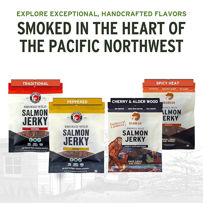 SeaBear - Smoked Wild Alaskan King Salmon Jerky - 2.5 oz (2 Pack Spicy Heat)