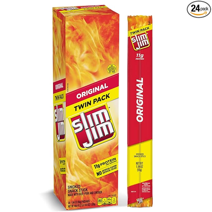 Slim Jim Twin Pack Snack-Sized Smoked Meat Stick Original Flavor 1.94 Oz. 24-Count