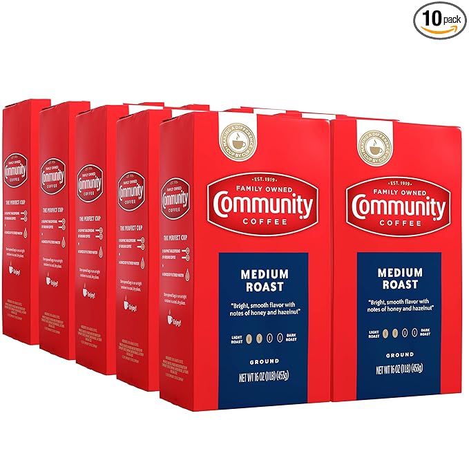 Community Coffee Medium Roast Ground Coffee Vacuum Packed 16 Ounce Bags (Pack of 10)