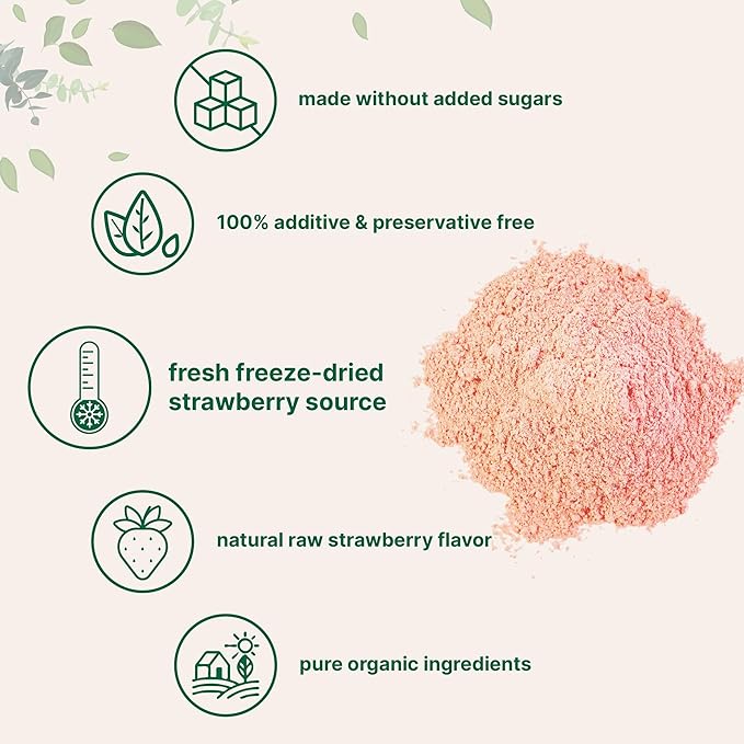 Organic Strawberry Powder 1 Lb | 100% Natural Fruit Powder | Freeze-Dried Strawberries Source | No Sugar &amp Additives | Great Flavor for Drinks Smoothie &amp Beverages | Non-GMO &amp Vegan Fri