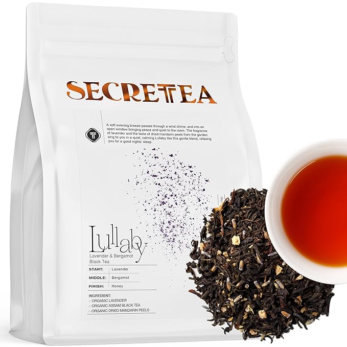 Organic Lavender Earl Grey Loose Leaf Black Tea | 12 OZ Loose Leaf Bulk Pack (150+ Cups) | NATURAL ANTIOXIDANTS | 100% Real ingredients |By T SECRETEA Lullaby