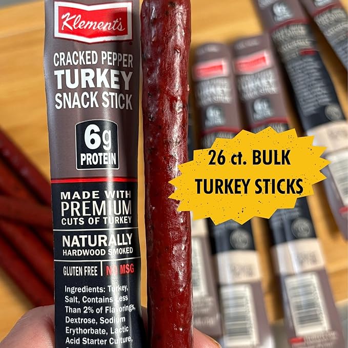 Jerky.com Cracked Pepper Turkey Snack Sticks 26 Pack (24 + 2 Bonus) | 6g Protein 90 Calories Gluten-Free Individually Wrapped Keto Friendly Low Carb Snack | Naturally Hardwood Smoked Jerky Meat S