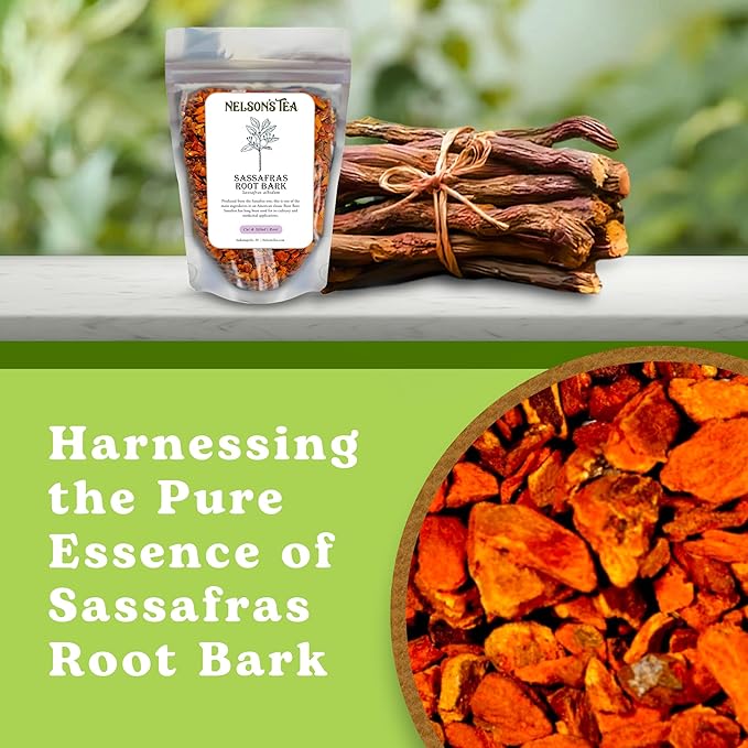 Nelson’s Tea - Sassafras Root Bark Cut &amp Sifted - Caffeine Free - Premium Sassafras Albidum Aroma Freshly Packed Resealable Bag - 16 oz