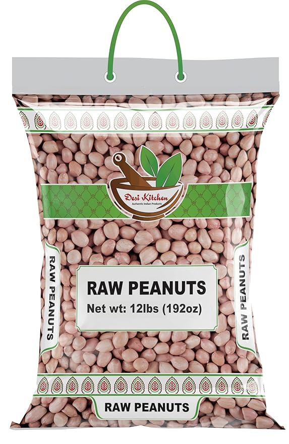 Desi Kitchen Raw Peanuts Whole with skin (Uncooked Unsalted) 12lbs (192oz) Poly Bag by Rani Foods Inc