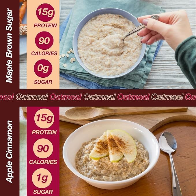 ProtiDIET High Protein Oatmeal Maple Brown Sugar and Apple Cinnamon - 14 Packets - Sugar Free Instant Oatmeal - High Protein Oats Rich in Fiber - Healthy Breakfast
