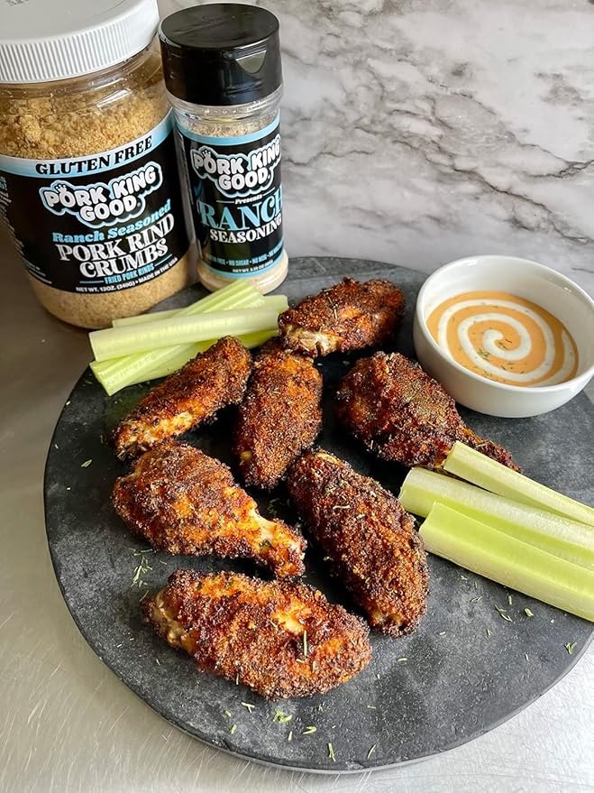 Pork King Good - Pork Rind Breadcrumbs - 2 Pack! Keto Friendly Paleo Gluten-Free Sugar Free Zero Carb Panko Substitute (Two 12 Oz Jars) (Ranch 2 Pack)