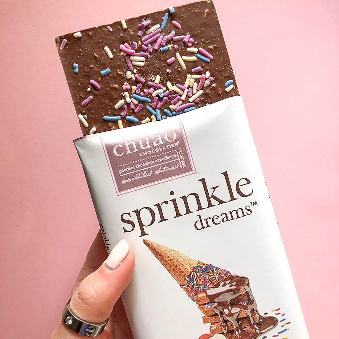 Chuao Chocolatier Sprinkle Dreams Milk Chocolate Bars | Gourmet No Preservatives | For Gift Baskets Christmas Birthday Thank You Care Package | 12 Pack