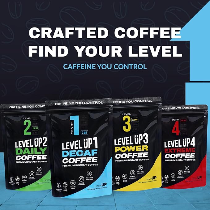 Level Up Premium Decaf Instant Coffee Sugar Free 30 Servings 10.58 oz (L1 - DECAF 2MG)