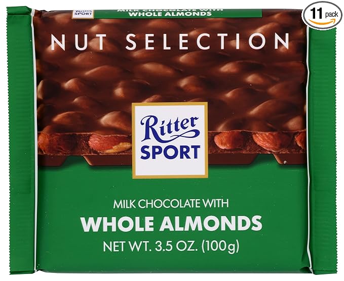 Ritter Sport Milk Chocolate With Whole Almonds Bar All Natural 3.5 Ounces (Pack Of 11)