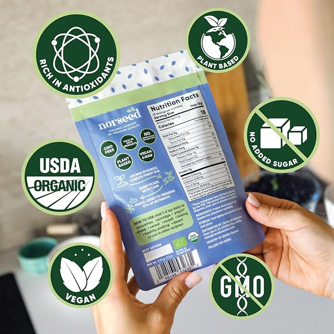Wild Blueberry Powder Organic 5 Ounce Bag USDA Certified &amp Lab Tested - Freeze Dried Blueberries No Added Sugar Additives or Fillers - Antioxidant Superfood For Smoothies &amp Baking From Whole