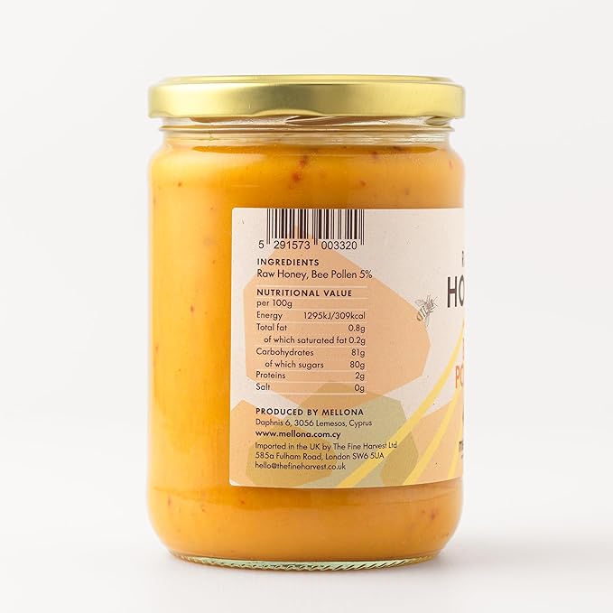 Mellona 100% Raw Honey Unfiltered with Bee Pollen - Natural Honey Raw Unprocessed Unheated &amp Unfiltered No Artificial Additives Pure Superfood 700 Gram