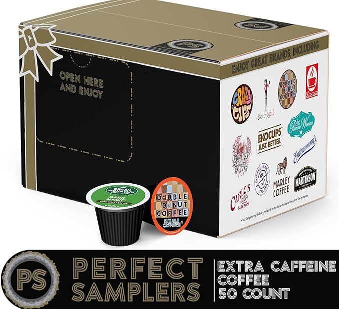 Perfect Samplers Extra Caffeine Extra Bold Coffee Single Serve Cups for Keurig K Cup Brewers 1.0 &amp 2.0 Variety Pack Sampler (50Count)