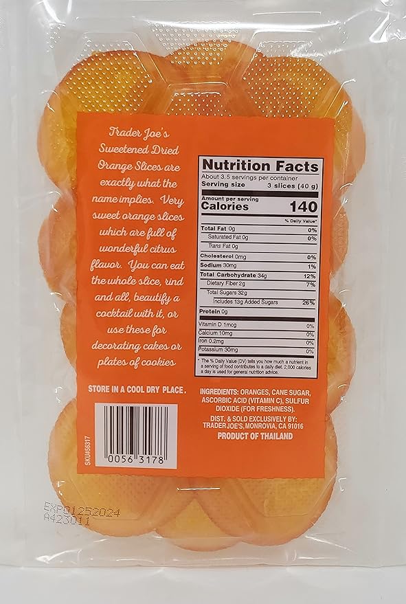 Trader Joe's Sweetened Dried Orange Slices Moist and Sweet Net Wt. 5.3 Oz (150g) - Pack of 4