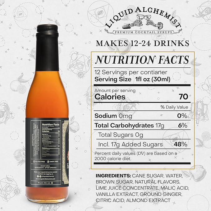 Liquid Alchemist Falernum Syrup for Cocktails - Real Ingredients Make our Falernum Cocktail Syrup a Great Mixer for any Tiki Drink - Our Drink Mixer is Non-GMO Gluten Free &amp Vegan (12.7 oz)