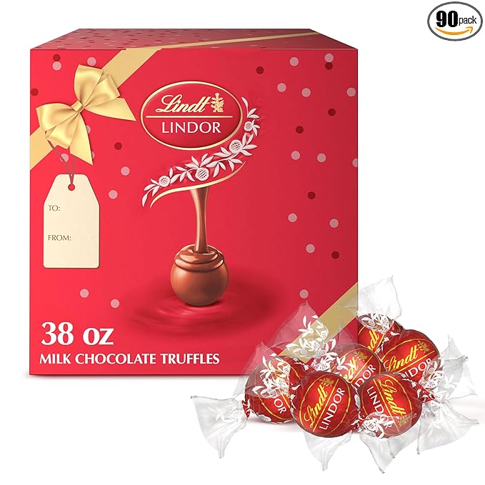 Lindt LINDOR Milk Chocolate Truffles 90 Count Gift Box Chocolate Candy with Smooth Melting Truffle Center 38 oz. Box