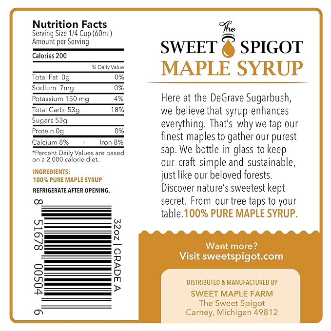 The Sweet Spigot 100% Pure Maple Syrup Amber Rich Taste Grade A | Made in the Upper Peninsula of Michigan from our Tree Taps to your Table (32 fl oz)