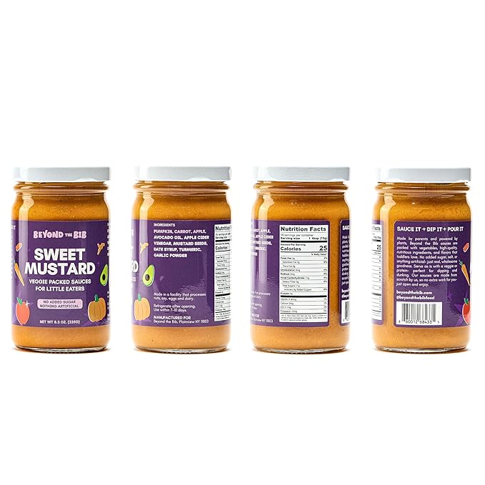 Beyond the Bib All Natural Toddler Sauces for Picky Eaters - Hidden Vegetables No Added Sugar Quick &amp Healthy Mealtime Solution - For 24+ Months (Tomato BBQ Sweet Mustard)