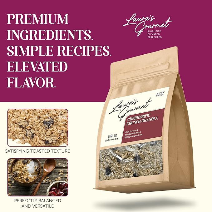Laura's Gourmet Granola - CherryRific Crunch - Gluten Soy &amp Dairy Free - Organic Agave Chewy Tart Cherries &amp Flax Vegan Artisan Chef's Trifecta of Taste Texture &amp Mouthfeel - 16 OZ