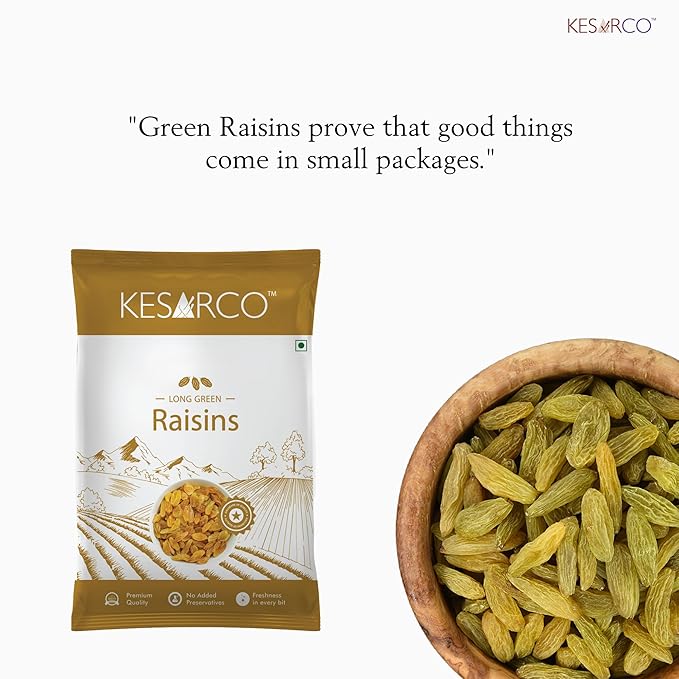 KESARCO Premium Seedless Green Raisins Kishmish Nutritious Rich In Iron Perfect alternate For Sugar-Laden Snacks(500 Gm)