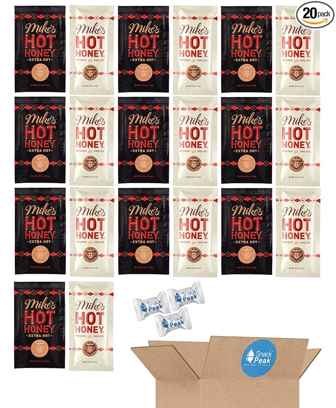 Mike’s Hot Honey Packets Snack Peak Variety Gift Box (20 - .5 oz packets) – Hot and Extra Hot