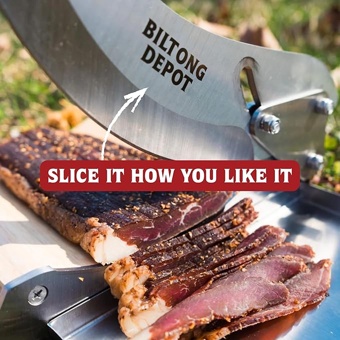 Biltong Depot Stainless Steel Biltong Cutter + Original Biltong Steak Slab with Fat (8oz) | Gift Pack | Air-Dried Beef Jerky Snack | High Protein | Keto &amp Paleo Friendly | Zero Sugar | Gluten Free