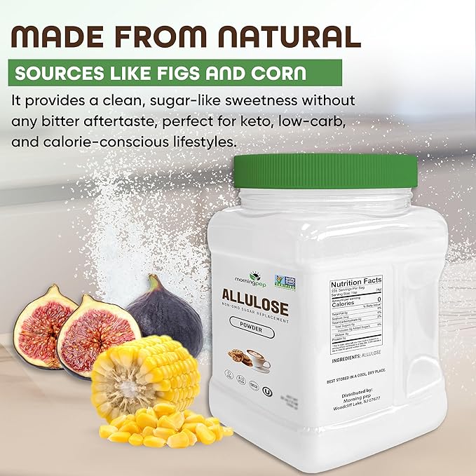 Morning Pep Allulose Sweetener 4 lb – Zero Calorie Sugar Alternative 100% Pure No Erythritol Non-GMO Project Verified Keto Certified OU Kosher No Fillers Ideal for Baking and Beverages