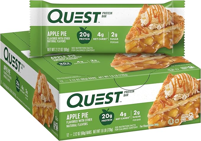 Quest Nutrition Apple Pie Protein Bar 20g Protein 4g Net Carbs 2g Sugar Gluten Free Keto Friendly 12 Count