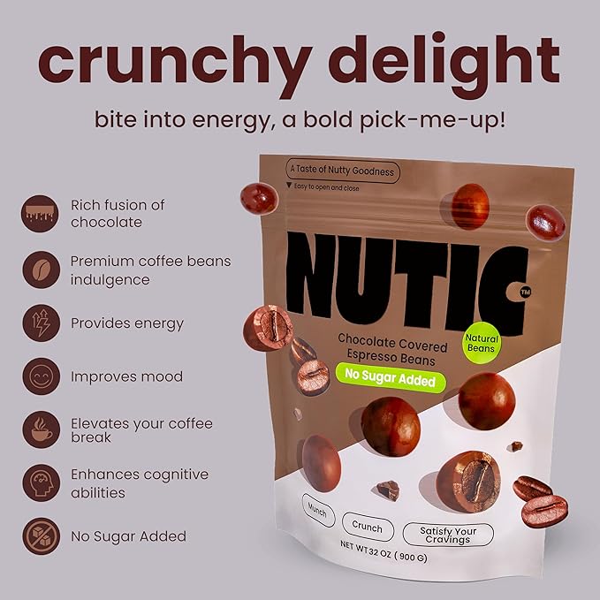 Nutic Gourmet Sugar Free Chocolate Covered Espresso Beans - 2LB Bulk Chocolate Espresso Candy Chocolate Coffee Beans - Irresistible Rich &amp Energizing Treat - (Pack of 1)