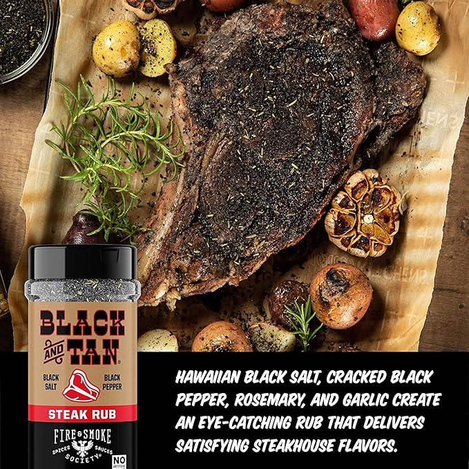 Fire &amp Smoke Society Black &amp Tan Steak Seasoning | BBQ Rubs Steak Rub for Smoking and Grilling Meat | Steaks Brisket Burgers Dry BBQ Rubs and Spices | XL 13.6 oz (2-Pack)
