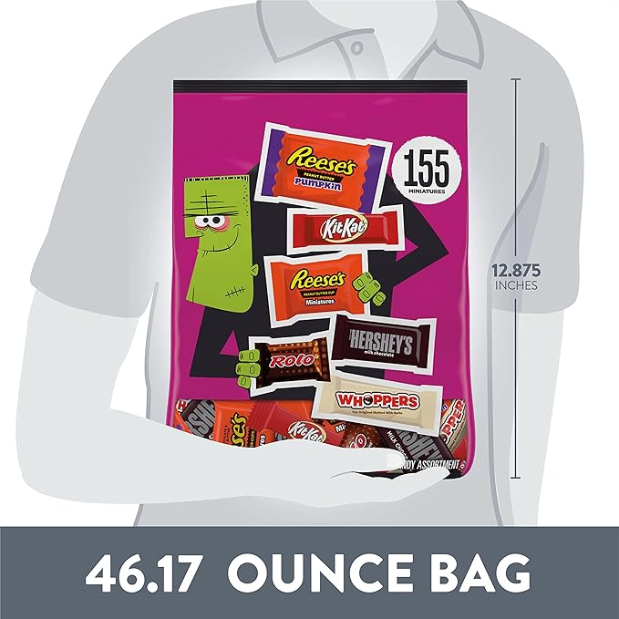 Hershey Assorted Chocolate Flavors Miniatures Halloween Candy Bulk Bag 46.17 oz (155 pieces)