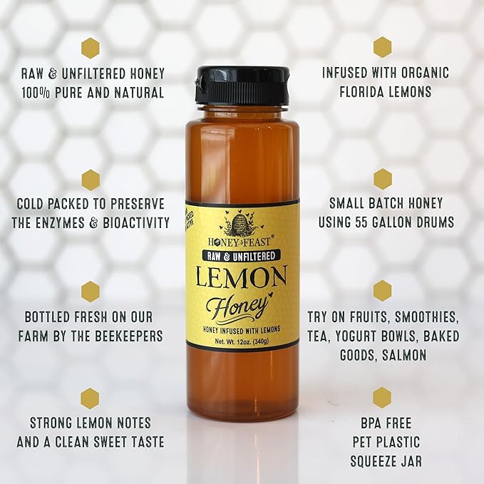 HONEY FEAST Dessert Honey Trio Gift Set – Includes 12oz Lemon Hot and Salted Honey – Perfect for Baking Drizzling Tea and Gourmet Desserts