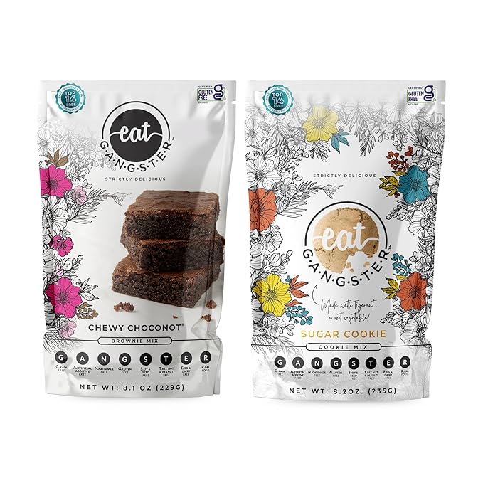 Sweet Treats Duo - Chewy Choconot Brownie Mix 8.1 Oz Pack and Sugar Cookie Mix 8.2 Oz Pack Allergy-Friendly Baking Mix Grain-Free No Dairy Nuts Gluten Dairy - For Paleo &amp AIP Diets