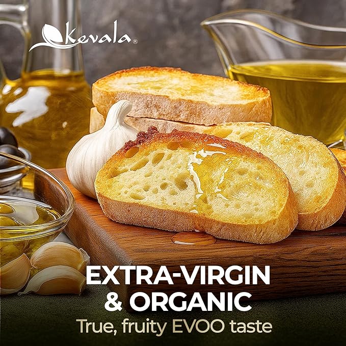 Kevala Extra Virgin Organic Olive Oil - Unrefined Cooking Oil Cold Pressed and with no Preservatives Made with Carefully Selected Fresh Olives Natural Kitchen Pantry Essential Easy Storage 64 oz