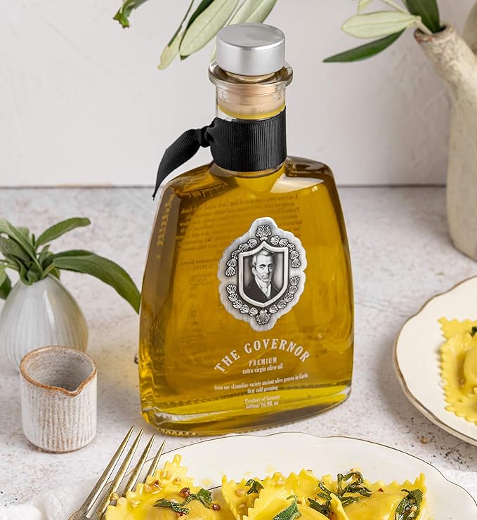 The Governor Premium Extra Virgin Olive Oil - Unfiltered Cold-Pressed Single Origin Lianolia - Peppery Robust Floral Fruity Notes - Rich in Natural Polyphenols Oleocanthal Antioxidants 500ml